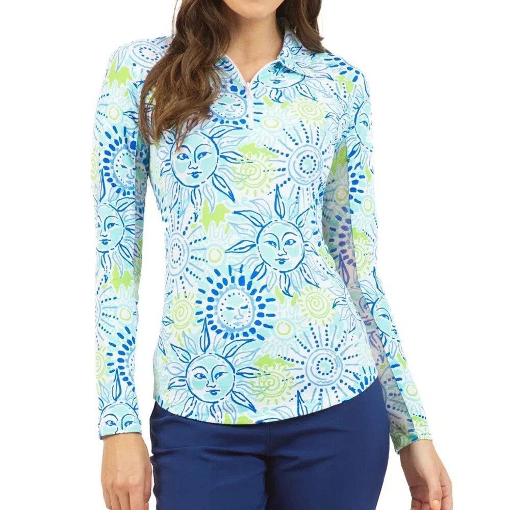 Ibkul Polo Zip Small Womens Golf Long Sleeve Mesh Icefil Cool Sun Shirt Blue UPF
